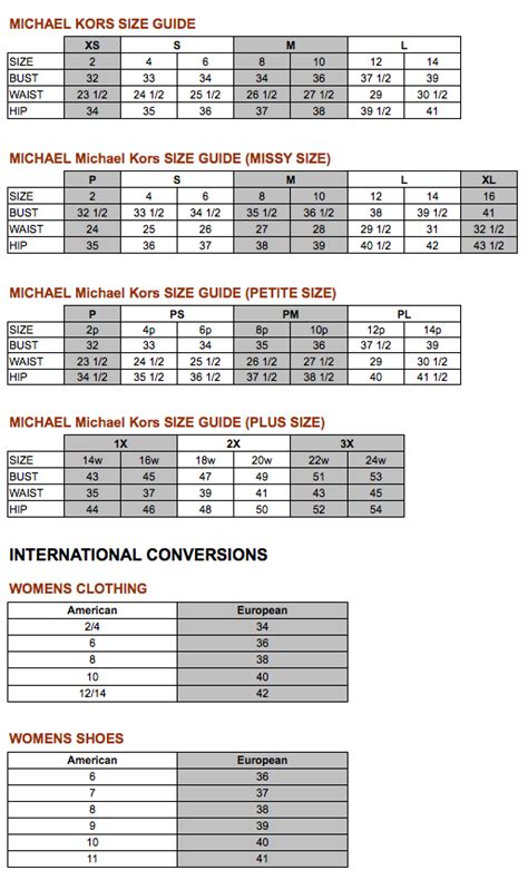 michael michael kors size chart|michael kors size chart women's.